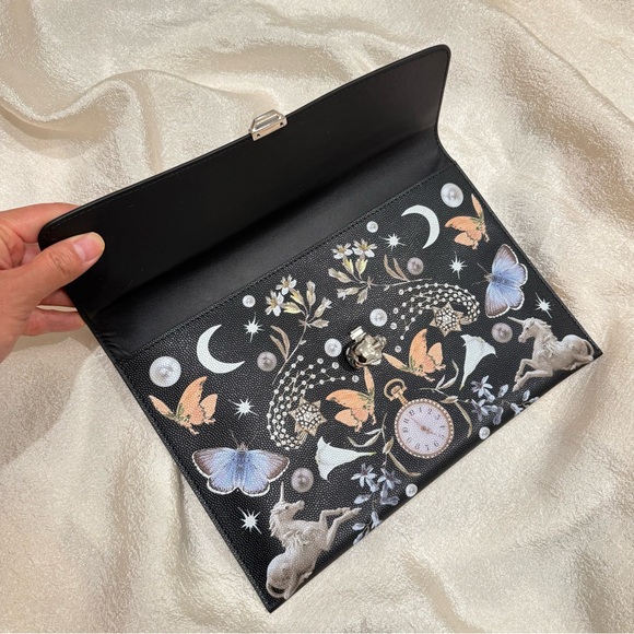 •••SOLD•••Auth Alexander McQueen Nocturnal Skull Calfskin Leather Clutch Black - Picture 10 of 16